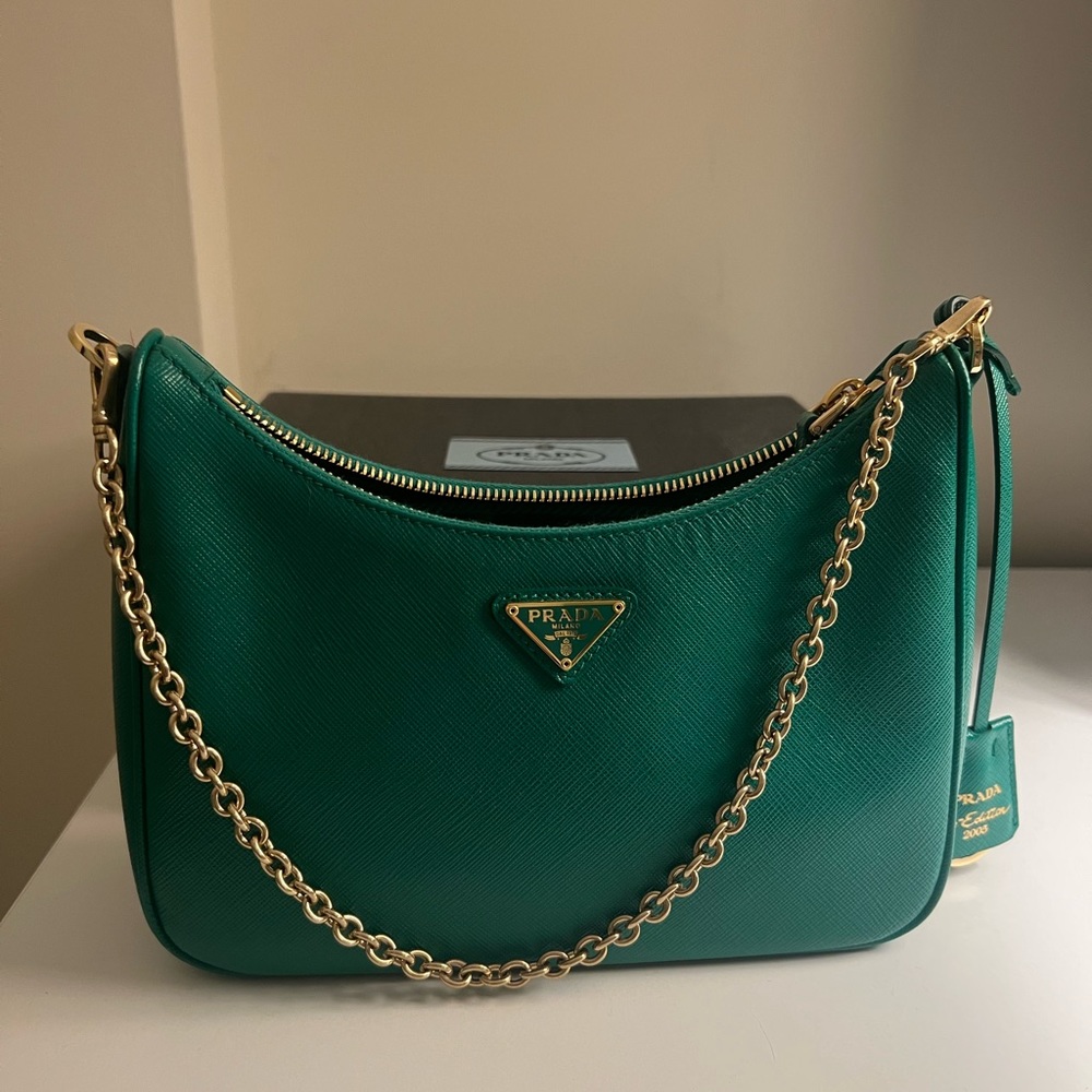 Prada 2005 re-edition Saffiano leather bag in emerald green